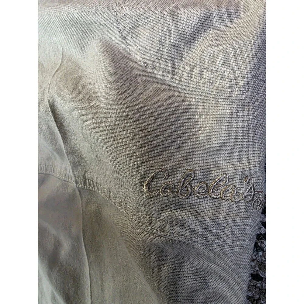 Cabelas Hiking Pants Mens 40X30 Spell Out Logo Cargo Beige Lycra T400 Work Camp